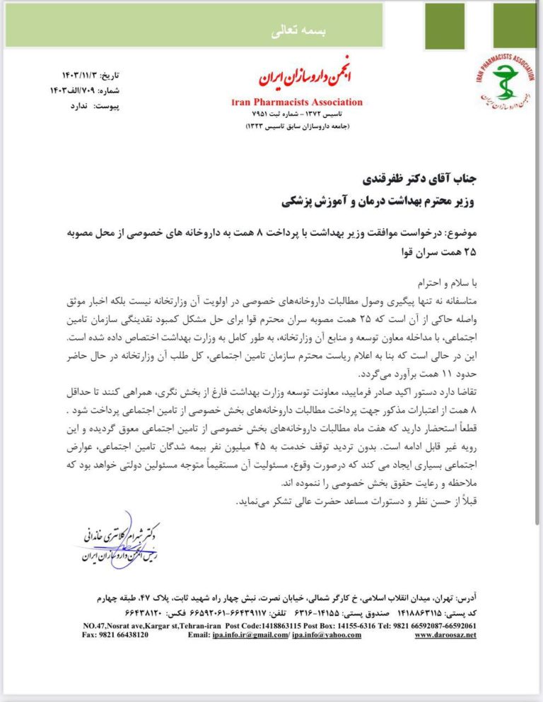 درخواست تخصیص ۸ همت به داروخانه‌های خصوصی